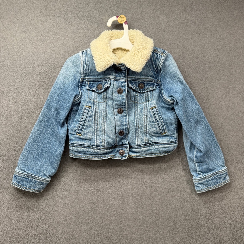 Cat & Jack Kids Light Wash Denim Trucker Jacket Faux Shearling Lined Size XS 4/5